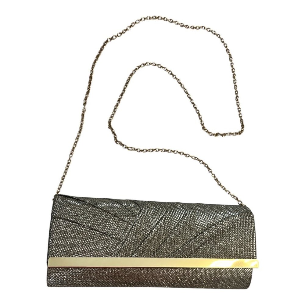 Jessica McClintock Metallic Clutch Purse | Gold Chain Strap Evening Bag | 4.25 x